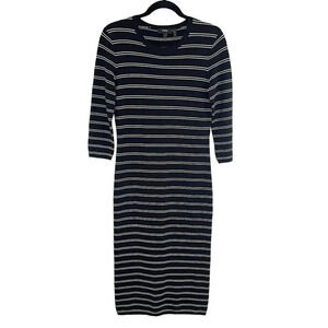 Theory Delissa Black & White Prosecco Striped Knit Midi Dress Women's Small